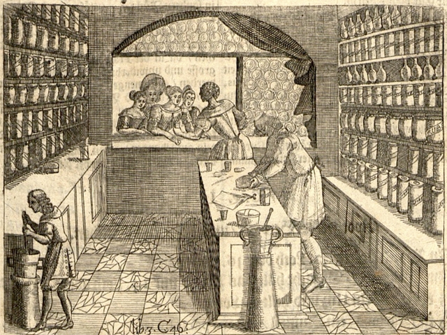 An apothecary shop as depicted in Wolfgang Helmhard Hohberg, Georgica 